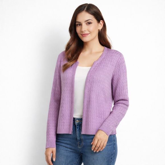 St. John's Bay Sweaters - St. John’s Bay Purple Ribbed Zip-Up Knit Cardigan Sweater Stretch Size L